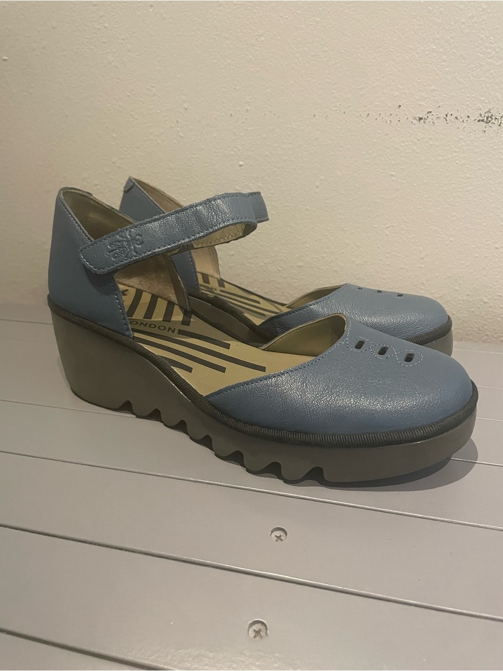 Fly London Bisofly Mary Jane Wedge Sandals in Blue